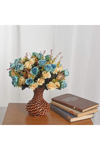 Hangfox 12 Adet Avrupa Stili Simülasyon Gülleri - 6 Dal, 2 Çiçek/dal, Konumu Serbest Ayar, İki Renk Kombinasyonlu, Vazo İçin Uygun