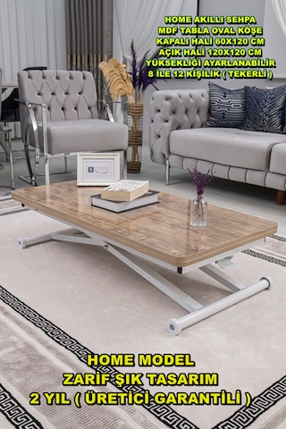 Sehpam Akıllı Home Üst Tabla Mdf Antiklayt Oval Köşe Alt Beyaz Antiklayt