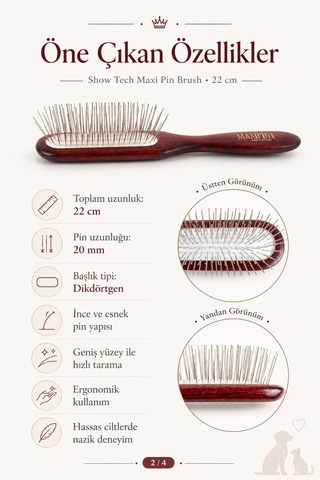 Showtech Maxi Pin Brush Kedi Ve Köpekler İçin Hassas Tarama Fırçası 22 Cm