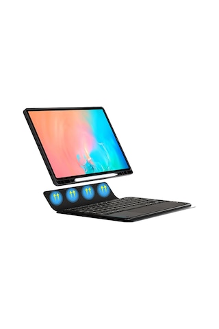 Samsung Galaxy Uyumlu Tab S11 Ultra Border Keyboard Bluetooh Bağlantılı Standlı Klavyeli Tablet Kılıfı Arka Kapak