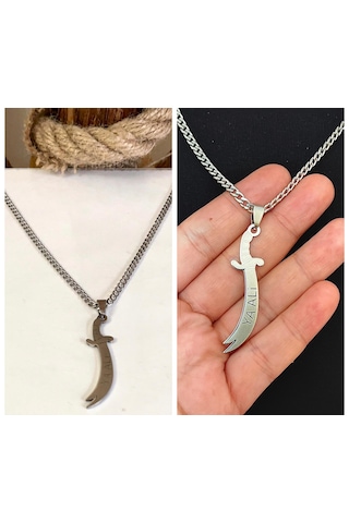 Hz. Ali Temalı Çelik Kararmaz Erkek Kolye 65cm