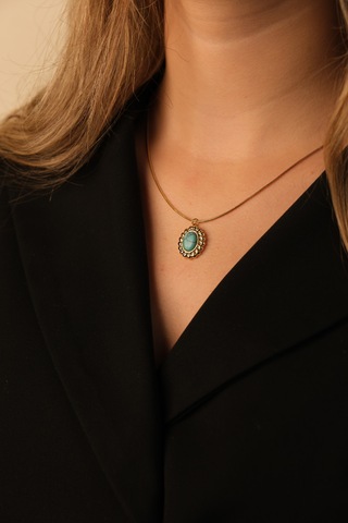 Çildan Womens Doğal Taşlı Gold Kolye
