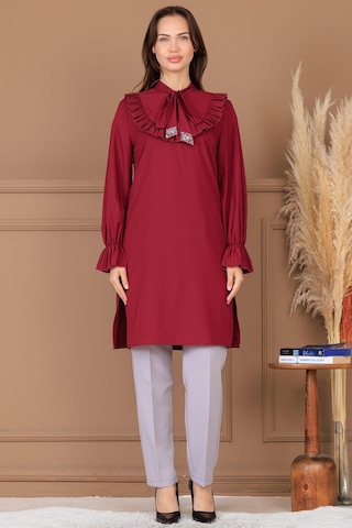 Asel Tunik Pantolon İkili Tesettür Takım Bordo Bordo
