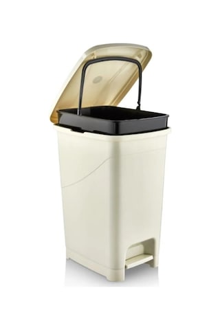 Omnipazar Srl-3030 Slim Pedallı Plastik Çöp Kovası İç Kovalı 40 Litre Bej