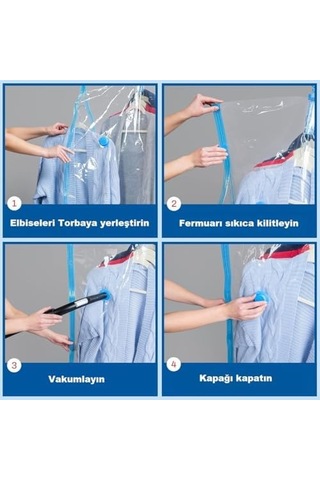 Tarix Vakumlu Hurç, Dolap Düzenleyici Elbise Saklama Poşeti,%80 Yer Tasarrufu,1adet 90x60cm,1adet 105x70cm,1adet 145x70cm Elbise Seti 3&apos Lü Açık Gri