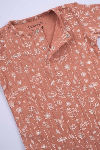 Boumini Kısa Kollu Şort Bebek Tulum Bahar Çiçekli Kiremit-kiremit Kiremit