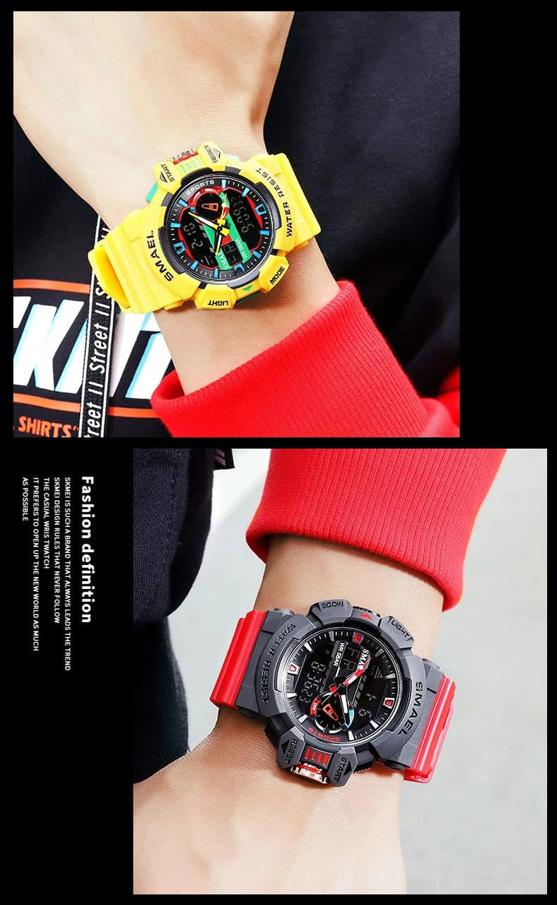 Geeroyoo Erkekler İçin Spor Su Geçirmez Saat - Duraklayıcı, İki Zamanlı, Alarm, Led Işık, 50m Su Dayanıklı, Siyah-kırmızı