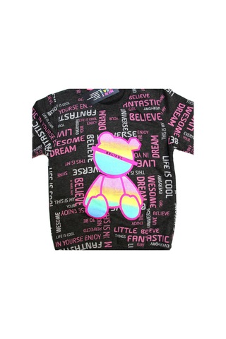 Milenawear By Milena Kız Melajlı Yazı Baskılı Bisiklet Yaka Kız Sweatshirt Siyah