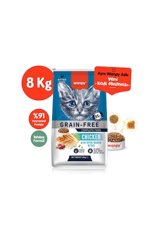 Tahılsız Hipoalerjenik Yüksek Proteinli Tavuklu Yavru Kedi Maması 8 Kg