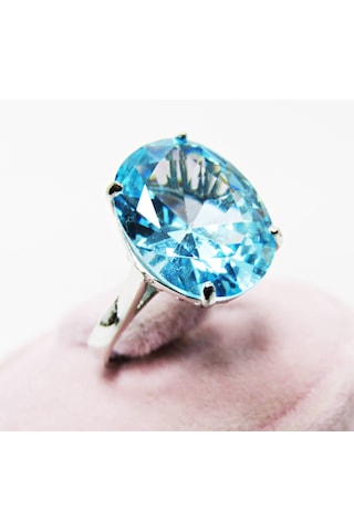 Lilahgümüştr Gümüş Aqua Oval Taşlı Kadın Yüzük