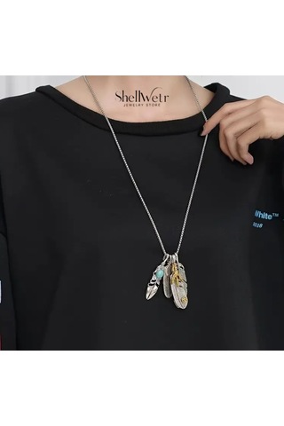 Totem Wings Otantik 4 Lü Tüy Detaylı 925 Ayar Gümüş Zincir Unisex Kolye Gümüş