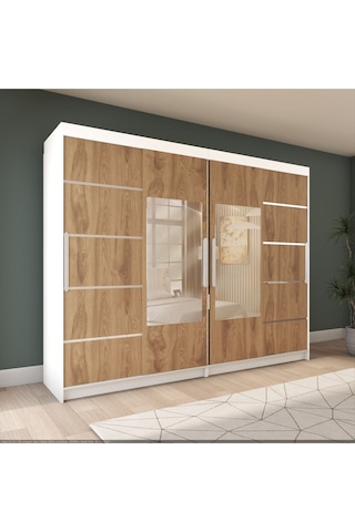 Sürgülü Gardırop Dört Kapaklı 320/210 Cm Parlak Beyaz + Ud