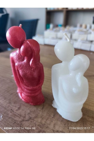 Bernami Mumluk Şamdanpinterest Kokulu Sevgili Sarılan Çift Mum Kırmızı Beyaz Set - 1 Adet Diğer