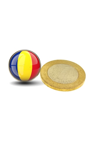 Romanya Romania Bayrak Rozeti - Paslanmaz Çelik Yuvarlak Yaka Rozeti Çok Renkli