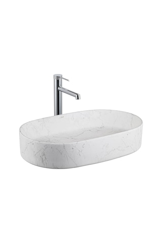 Lena - Tezgah Üstü Lavabo Mat Beyaz Mermer Desenli - E-w1202m8- Beyaz