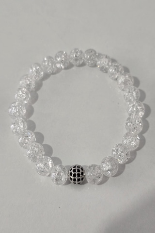 8 Mm Zirkon Taşlı, Necef Doğal Taş Bileklik Beyaz