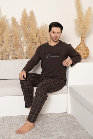 Sude Homewear Erkek Uzun Kol Pijama Takımı Kahverengi