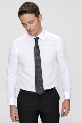 Morven Erkek Beyaz Slim Fit Dar Kesim Düz Sert Yaka Uzun Kollu Gömlek Beyaz