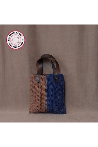 Uretti - Volkan 4975 8338 El Yapımı Kahverengi - Lacivert Renk Kağıt İp El Çantası Kahverengi - Lacivert