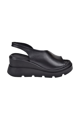 Floor Hakiki Deri Kalın Taban Kadın Sandalet Mak-2008 Siyah