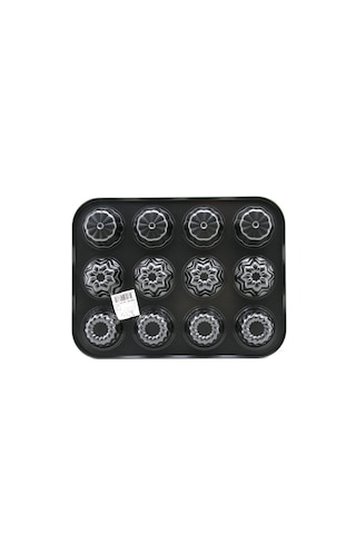 12 Gözlü Metal - Siyah Şekilli Muffin - Kek Kalıp 5523 12v