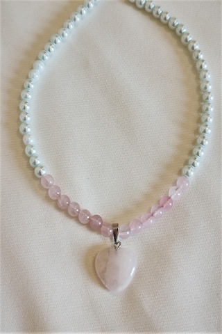Bade Accessories 6 MM Pembe Kuvars Cam Inci Doğaltaş Choker Kolye Gümüş