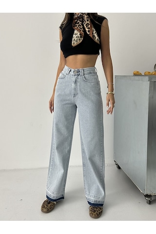 Blue Marlın Kadin Buz Kar Çift Köprülü Paça Söküm Detayli Kot Pantolon Jeans Mavi