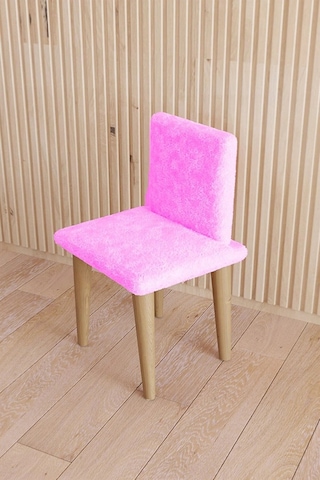 Çocuk Sandalyesi Çocuk Oturağı Ahşap Sandalye Montessori Sandalye Puflu Pembe Yumuşak Sandalye Arkalıklı Pembe