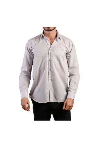 Açık Gri Büyük Beden Rahat Kesim Cepli Uzun Kol Regular Fit Erkek Gömlek - 150-29 001