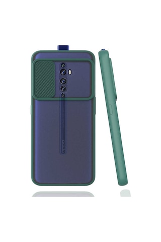 Noktaks - Oppo Reno 2z Uyumlu - Kılıf Slayt Sürgülü Arkası Buzlu Lensi Kapak - Lacivert