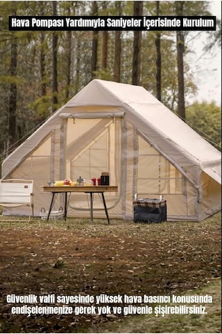 Realx 8 Kişilik 4 Mevsim Su Geçirmez Şişme Kamp Çadırı 300 x 210 x 190 CM Bej