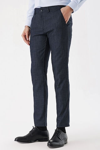 MORVEN Erkek Lacivert Poliviskon Desenli Slim Fit Pantolon