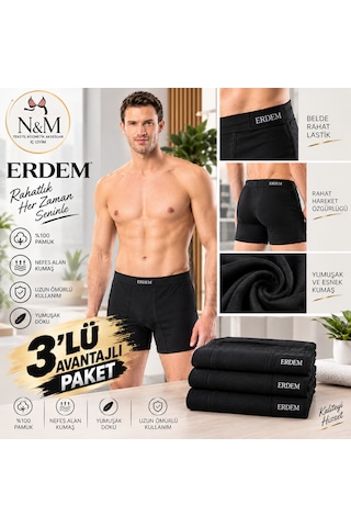 Erdem Erkek Siyah Penye Külot-3'adet- 1350sw