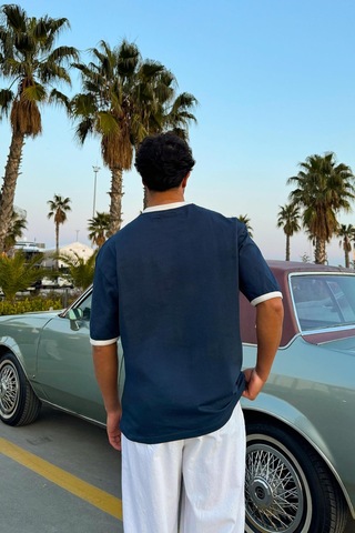Sunset Valley Baskılı Oversize Tişört İndigo İndigo