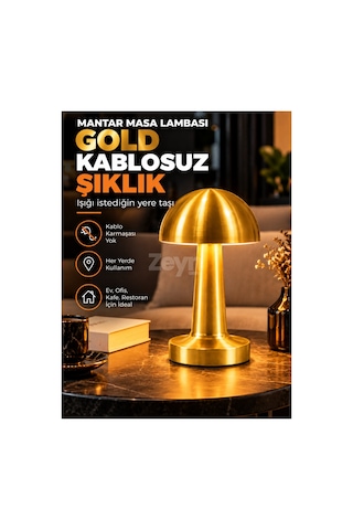 Gold Mantar Masa Lambası Şarjlı Kablosuz Dokunmatik 3 Renk Led Dekoratif Abajur Sarı Gold Mantar Masa Lambası Şarjlı Kablosuz Dokunmatik 3 Renk Led Dekoratif Abajur Sarı