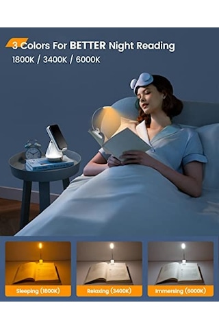 Söğüt Yatakta Kitaplar İçin Okuma Işıkları, 10led Parlak Kitap Işığı, 3 Renk Ve 3 Parlaklık, Şarj Edilebilir Kitap Işığı 80 Saat Sürer, Okuma Işığında Hafif Klips Beyaz Enerji Sınıfı A