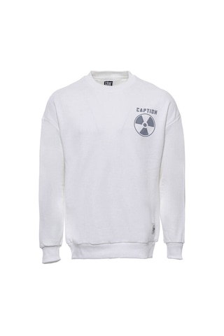 Beyaz Bisiklet Yaka Baskılı Erkek Sweatshirt - Wessi Siyah