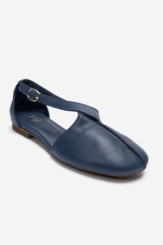Luvishoes Fable Lacivert Cilt Hakiki Deri Yanları Açık Kadın Babet Ayakkabı