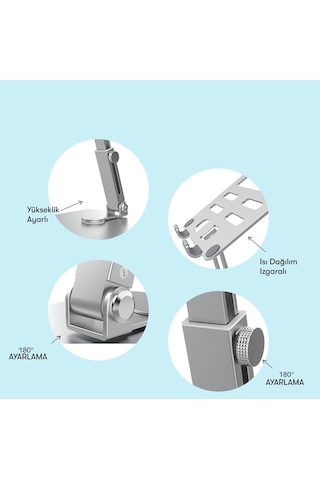 Tüm Tabletlerle Uyumlu 360 Dönebilen Katlanabilir Ayarlı Alüminyum Tablet Telefon Tutucu