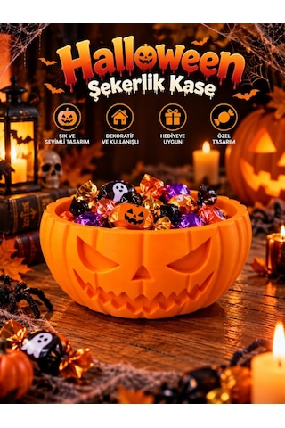 Halloween Cadılar Bayramı Dekoratif Balkabağı Şekerlik Kase Masa Üstü Dekor