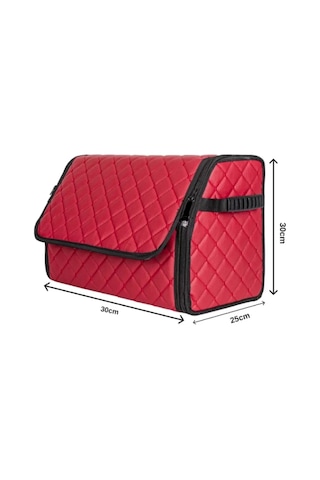 Oto Bagaj Organizeri Kapitone Deri Çanta Kırmızı Renk