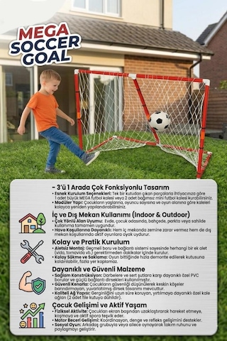 3'ü 1 Arada Mega Futbol Kalesi Taşınabilir Fileli 120cm Toplu Eğlenceli Futbol Kalesi Oyun Seti
