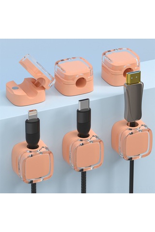 Springsun Masaüstü Manyetik Kablolu Organizatör - Otostikli Sabitleyici Klips - 6 Adet Turuncu Renk - Kabloları Düzgün Sakla Ve Çitlerden Kurtul