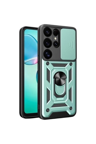 Samsung Galaxy Uyumlu S25 Ultra Kılıf Pars Lens Yüzüklü Silikon - Yeşil