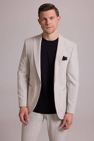 Erkek Bej Slim Fit Çizgili Tek Düğmeli Jogger Pantolonlu Takım El
