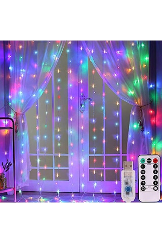 Rgb Perde Led Işık 3x3m 300 Led, 10 Sarkıtlı Ortam Aydınlatma Işığı Karışık-çok Renkli