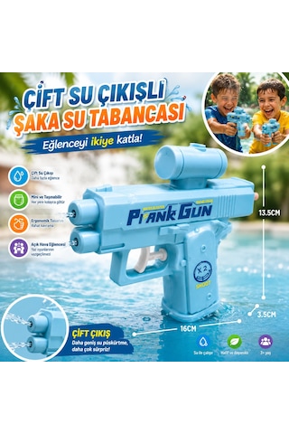 Çift Su Çıkışlı Şaka Su Tabancası Eğlenceyi İkiye Katlayan Mini Su Püskürtme Oyuncağı Mavi