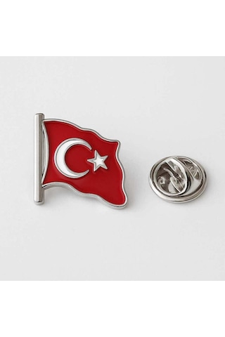 Ay Yıldız Türk Bayrağı Yaka Rozeti Gümüş 2x2 Cm Parlak Dalgalı Metal Bayrak Rozet Gri