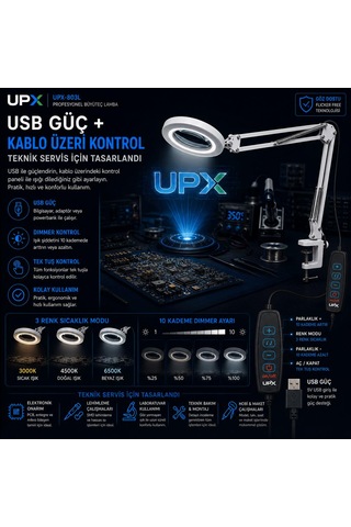 Goldenbee 5x Büyüteç Akrobat Led Aydınlatmalı Dimmerli Usb'li Model. 803l