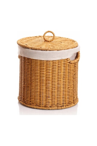 Mien Rattan Kapaklı Sepet Büyük Boy 25x25 Cm Ahşap